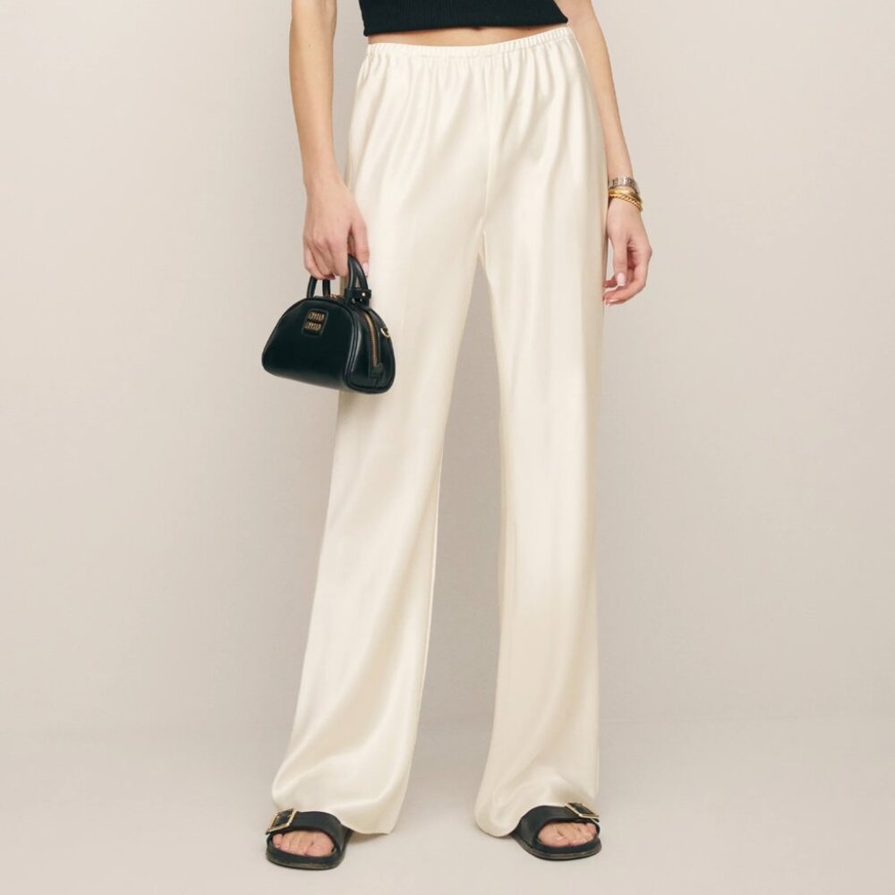 Reformation Petites Gale Satin Mid Rise Bias Pant